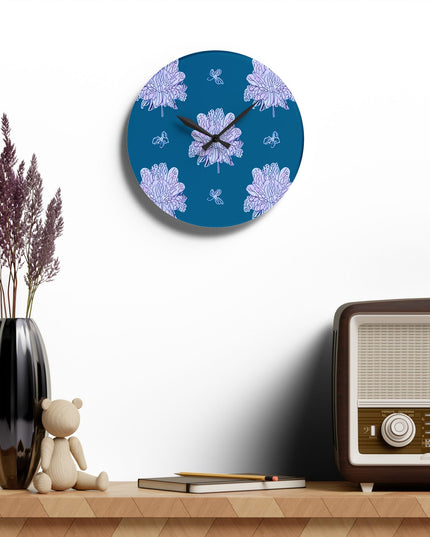Lavender Floral Butterflies Acrylic Wall Clock, Round or Square, 10.75" x 10.75"
