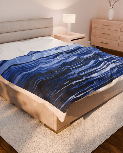 Striped Deep Blue Velveteen Plush Blanket, 60" x 80"