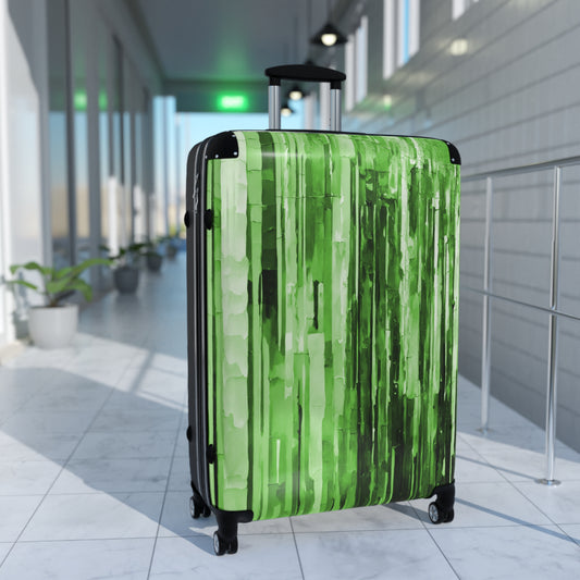Striped Mint Pastel Large Suitcase with built in lock, 4 double-wheels, telescopic handle, and ABS back hard-shell