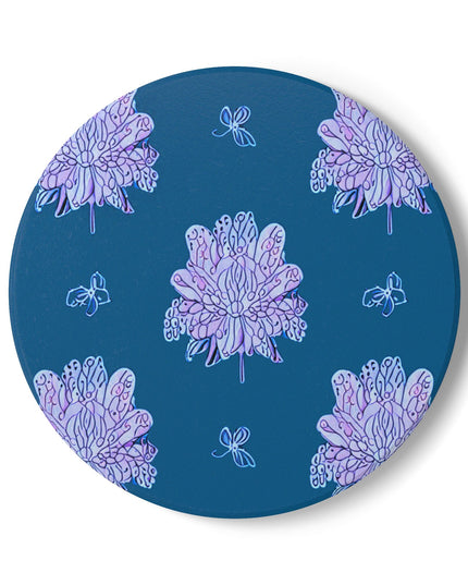 Lavender Floral Butterflies 4" x 4" Round Ceramic Coaster
