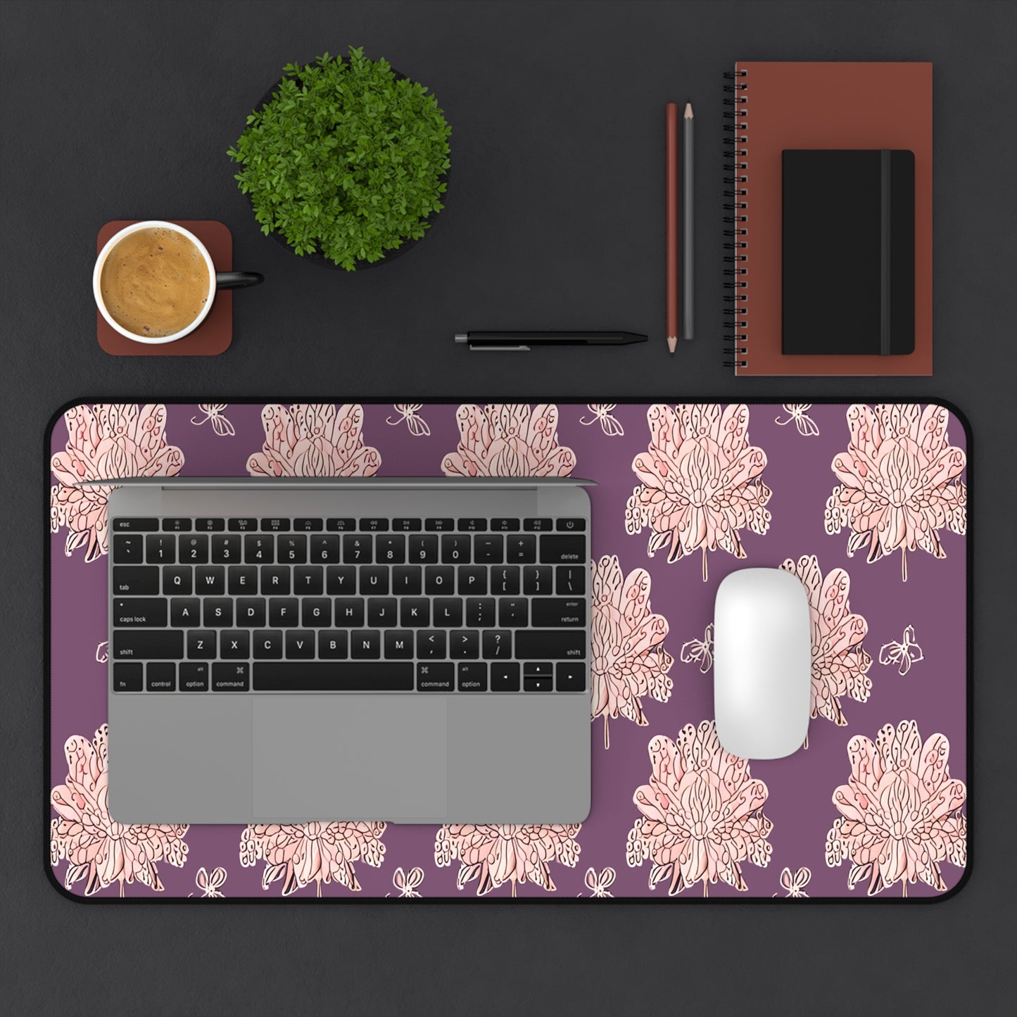 Pink Floral Butterflies 12" x 22" Desk Mat