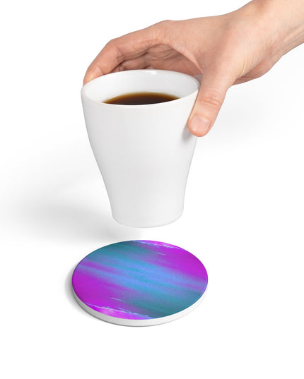 Dark Blue Green Sea Purple Fog 4" x 4" Round Ceramic Coaster