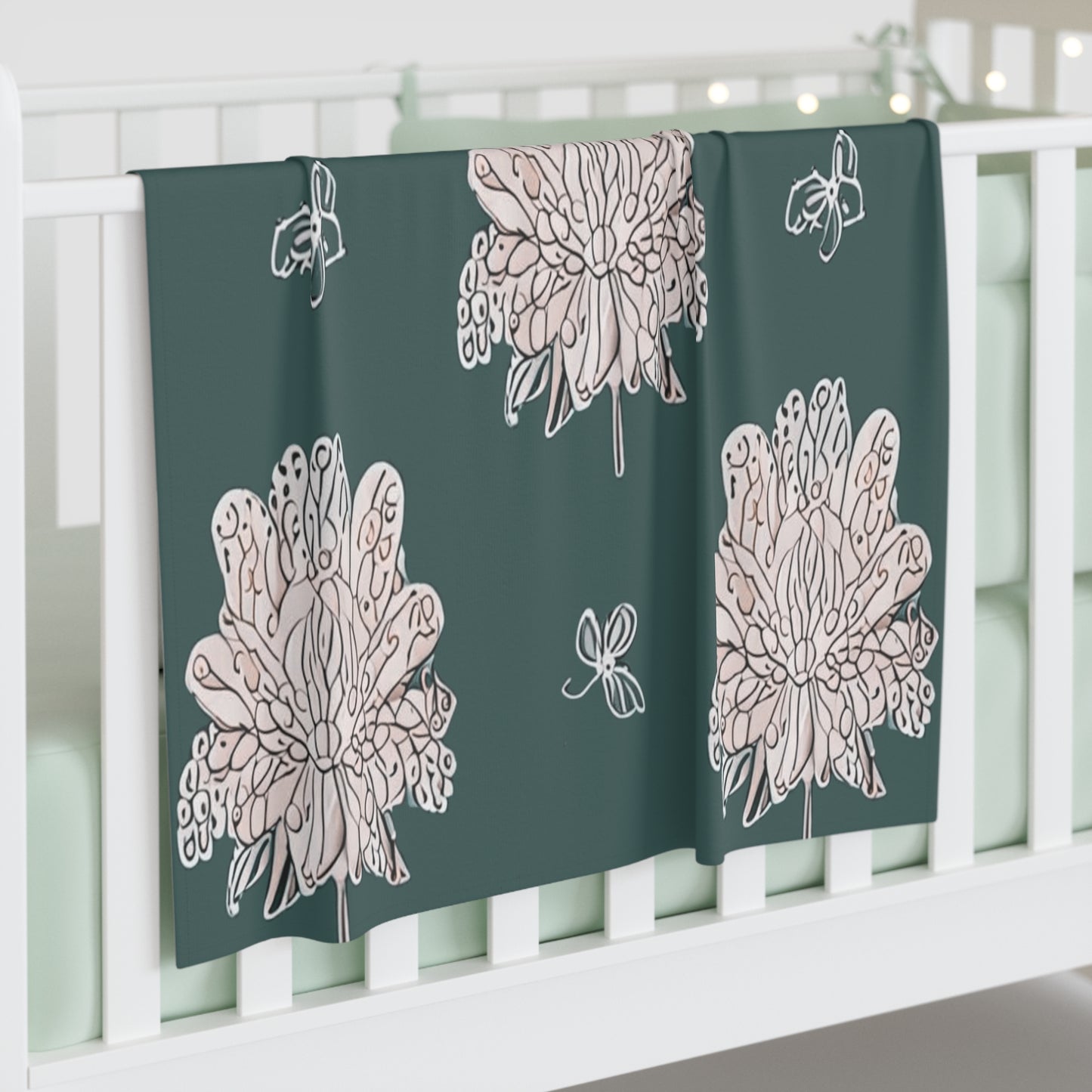 Soft White Floral Butterflies Baby Swaddle 30″×40″ Blanket