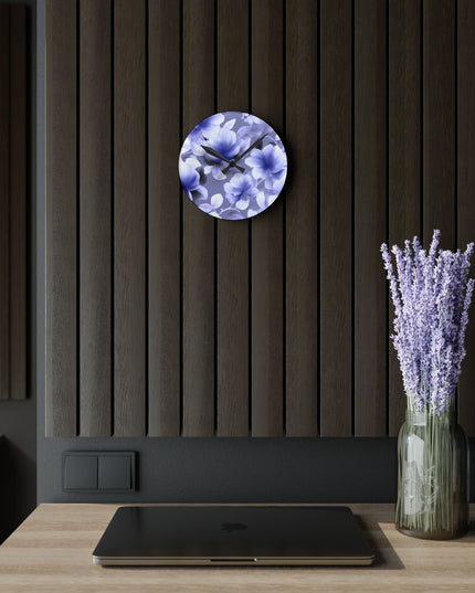 Indigo Blossom Floral Bunch Acrylic Round Wall Clock, 8" x 8"