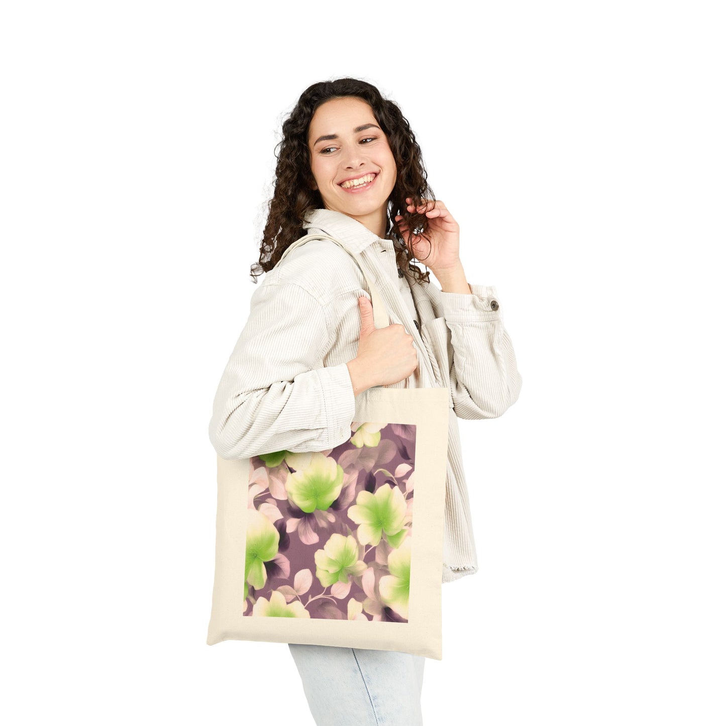 Lime Lavender Floral Bunch Cotton Canvas Tote Bag