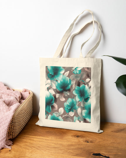 Tif Green Gray Floral Bunch Cotton Canvas Tote Bag