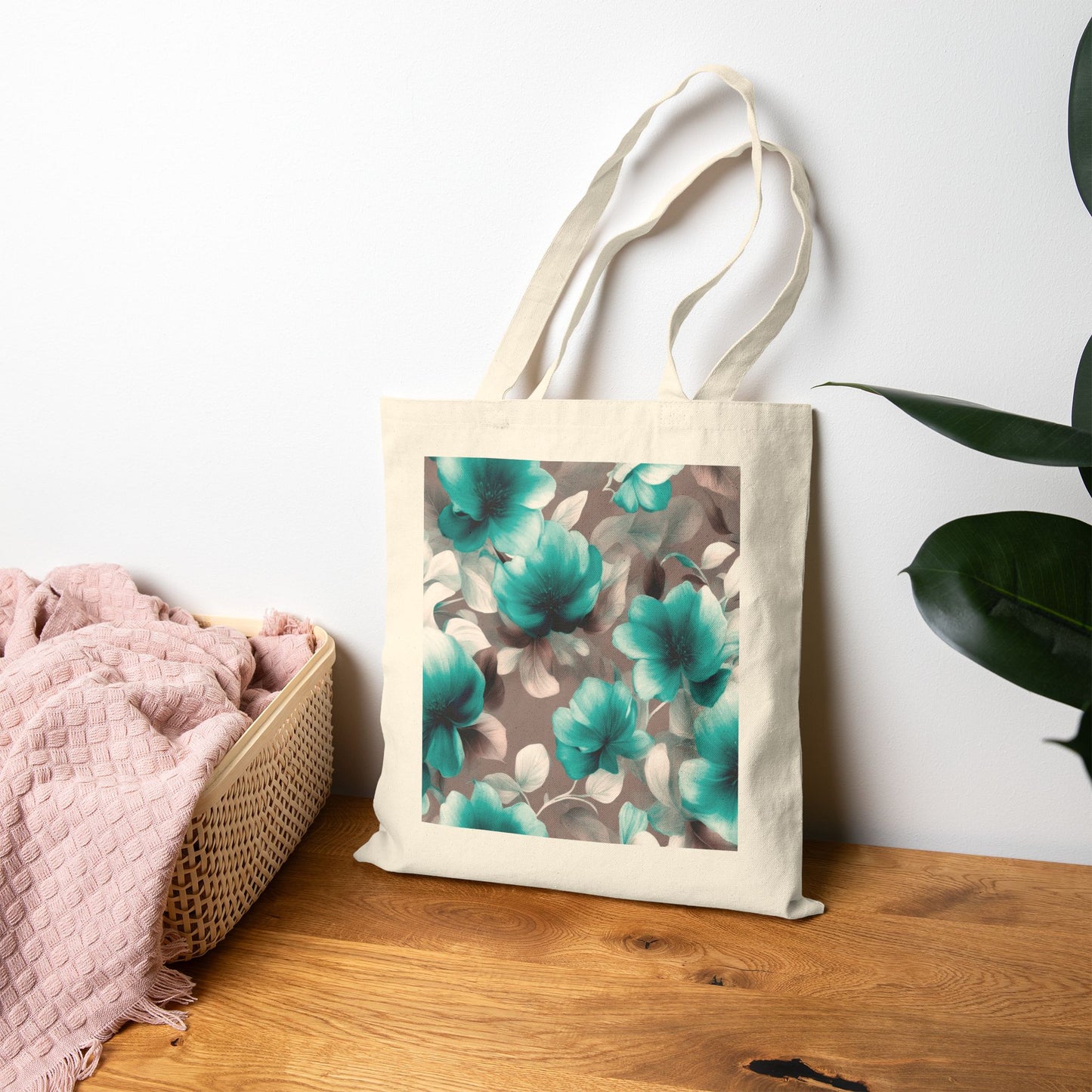 Tif Green Gray Floral Bunch Cotton Canvas Tote Bag