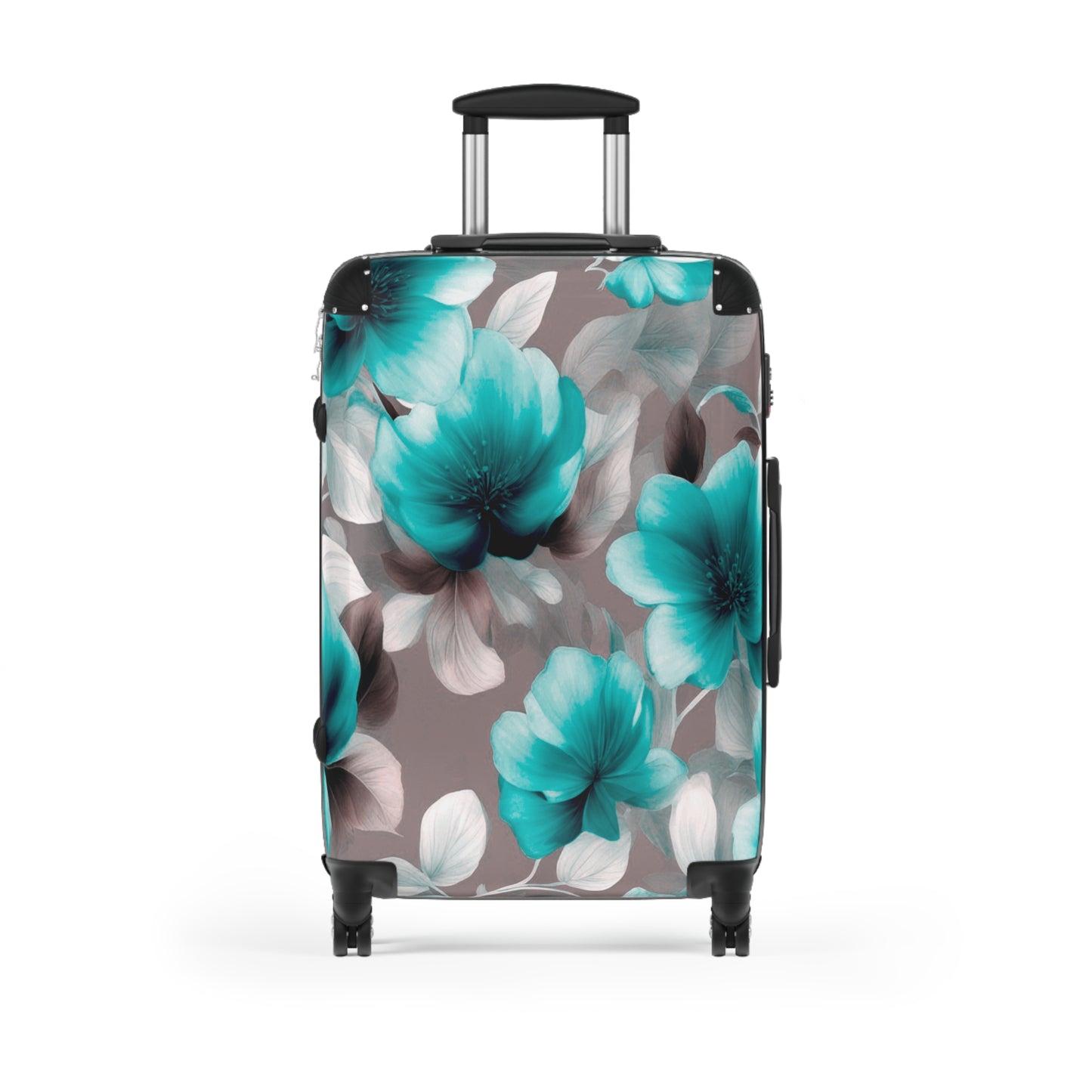 Tif Green Gray Floral Bunch Medium Suitcase with built in lock, 4 double-wheels, telescopic handle, and ABS back hard-shell