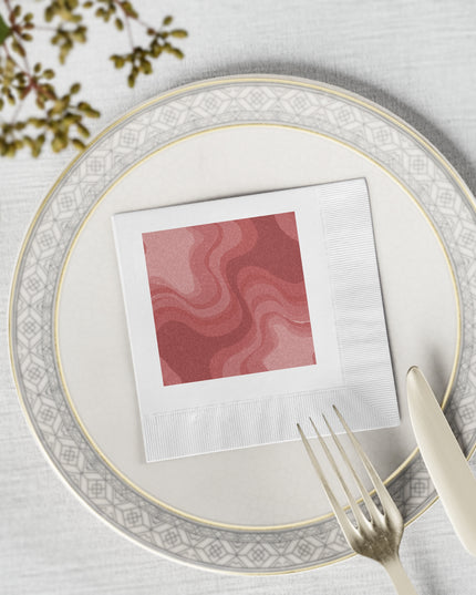 Power Red Wavey White Coined Napkins, 4.8" x 4.8"