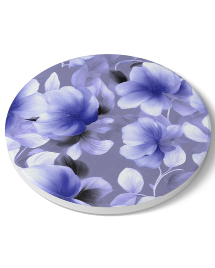 Indigo Blossom Floral Bunch Round Ceramic Coaster, 4" x 4"