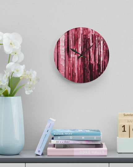 Striped Ruby Acrylic Wall Clock, Round or Square, 10.75" x 10.75"