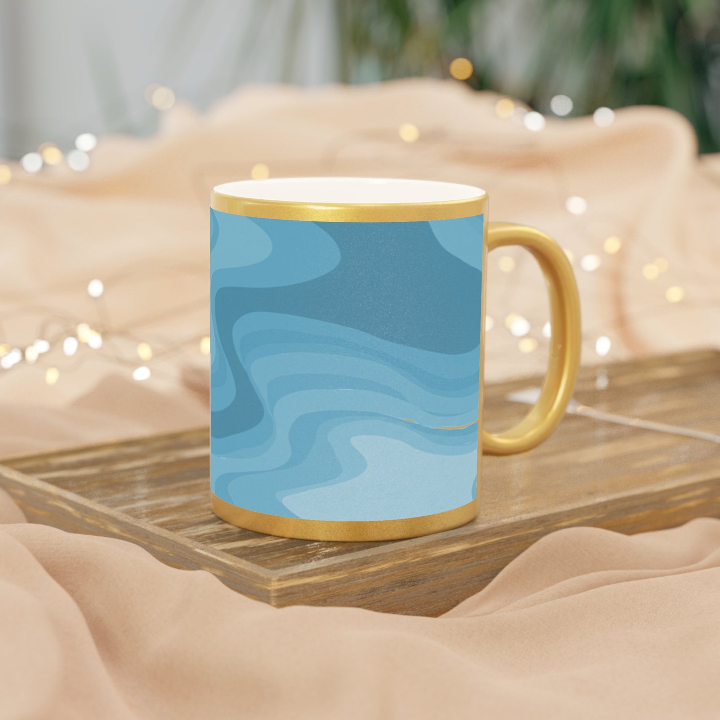 Sky Blue Wavey 11 oz Metallic Mug (Silver\Gold)