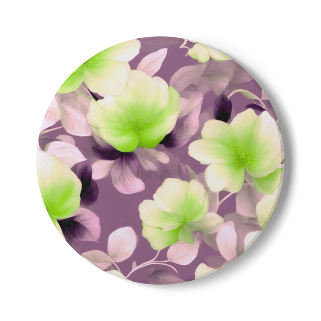 Lime Lavender Floral Bunch Round Ceramic Coaster, 4" x 4"