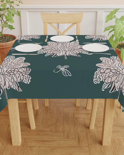 Soft White Floral Butterflies Tablecloth, 55" x 55"