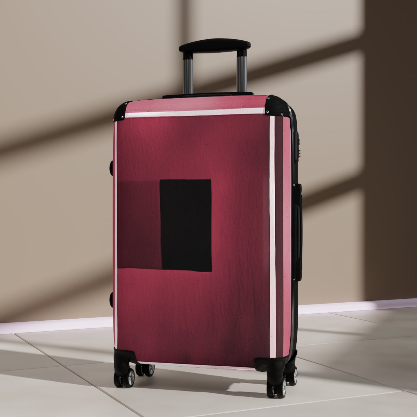 Red Shadow Medium Suitcase with built in lock, 4 double-wheels, telescopic handle, and ABS back hard-shell