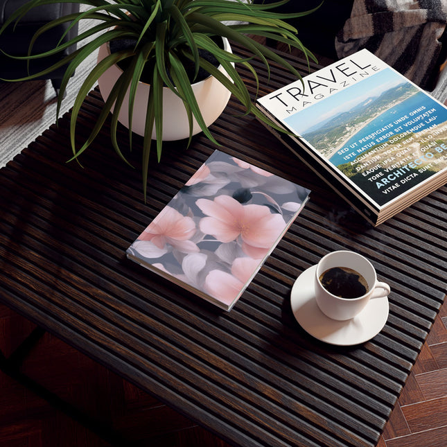 Peach and Blue Gray Floral Bunch Hard Backed Journal with 128 blank pages, 5.2" x 7.4"