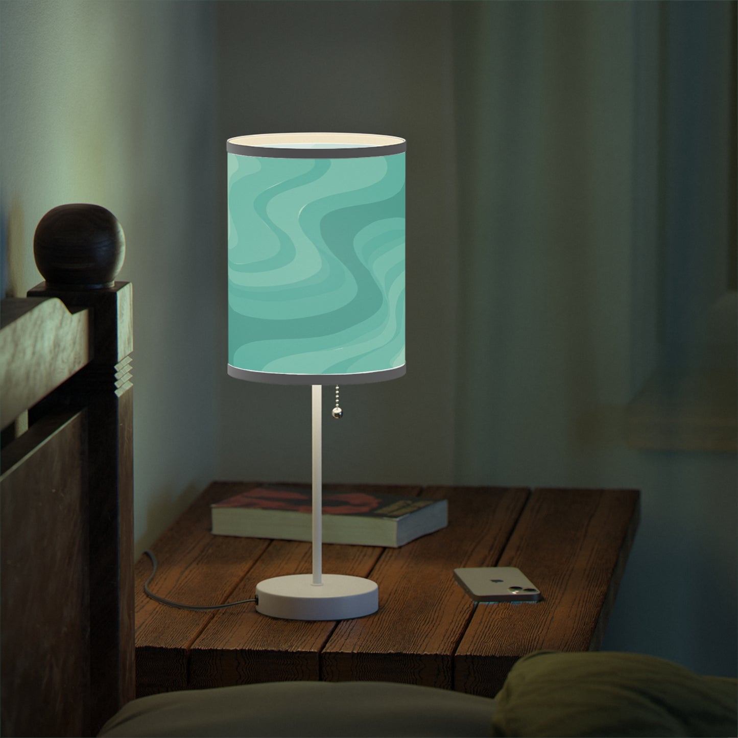 Tif Green Wavey Table Lamp on a White or Silver Stand, US|CA plug