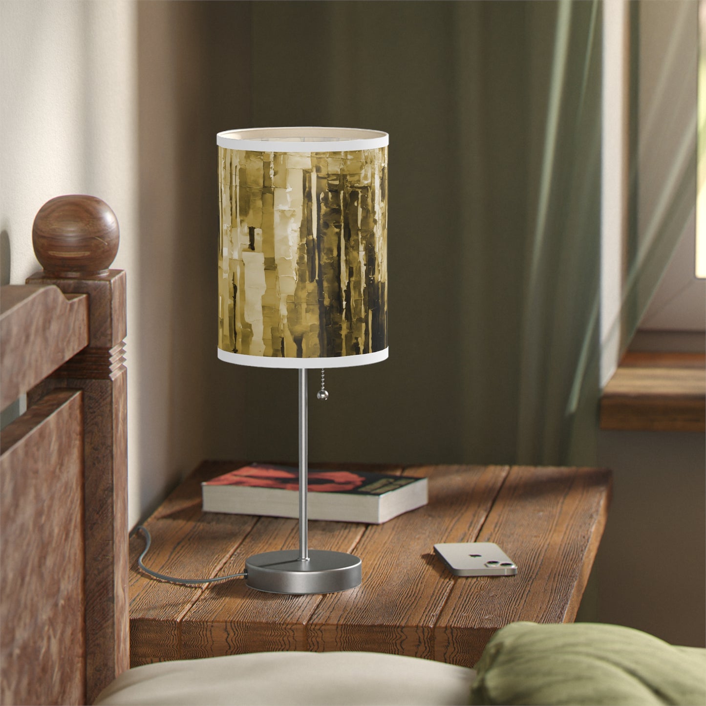 Striped Light Brown Table Lamp on a White or Silver Stand, US|CA plug