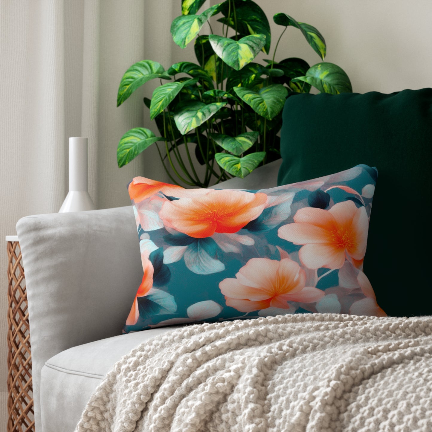 Orange Blossom Floral Bunch Spun Polyester Lumbar Pillow, 20" x 14"
