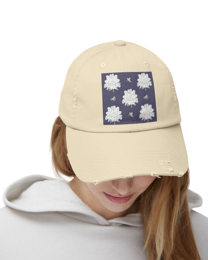 White Floral Butterflies Unisex Distressed Cap