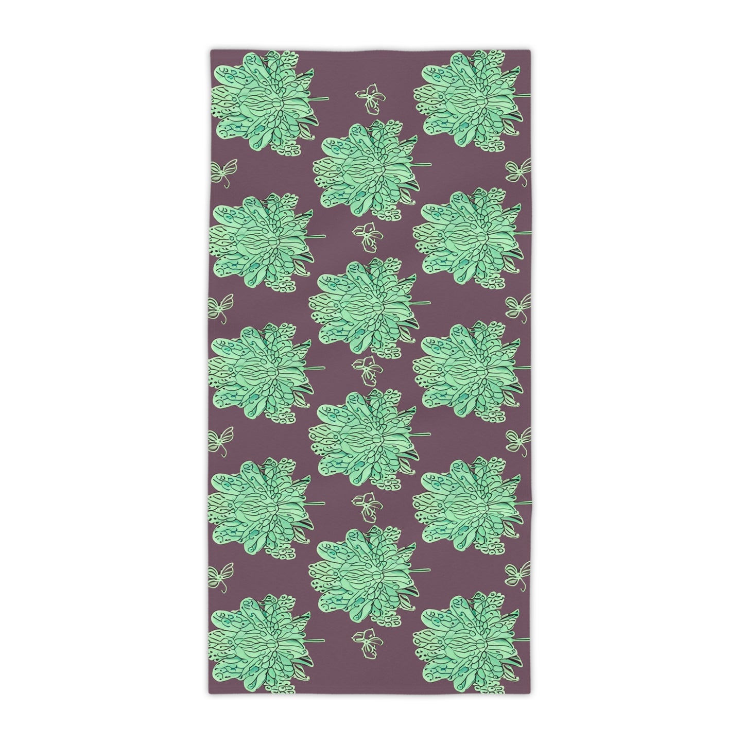 Mint Green Floral Butterflies Beach Towel, 30" x 60"