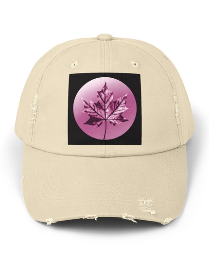 Magenta Maple Leaf Unisex Distressed Cap