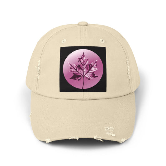 Magenta Maple Leaf Unisex Distressed Cap