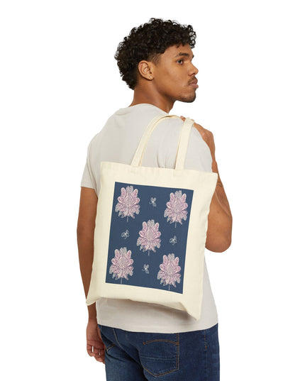 Purple White Floral Butterflies Cotton Canvas Tote Bag