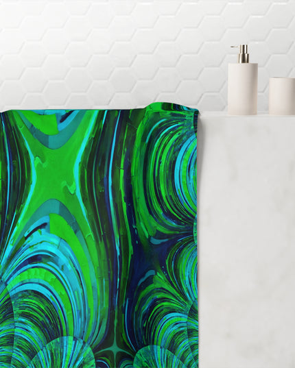 Uzi Spiral Blue Green Mink-Cotton Towel (50% polyester, 50% cotton),  30" x 60"