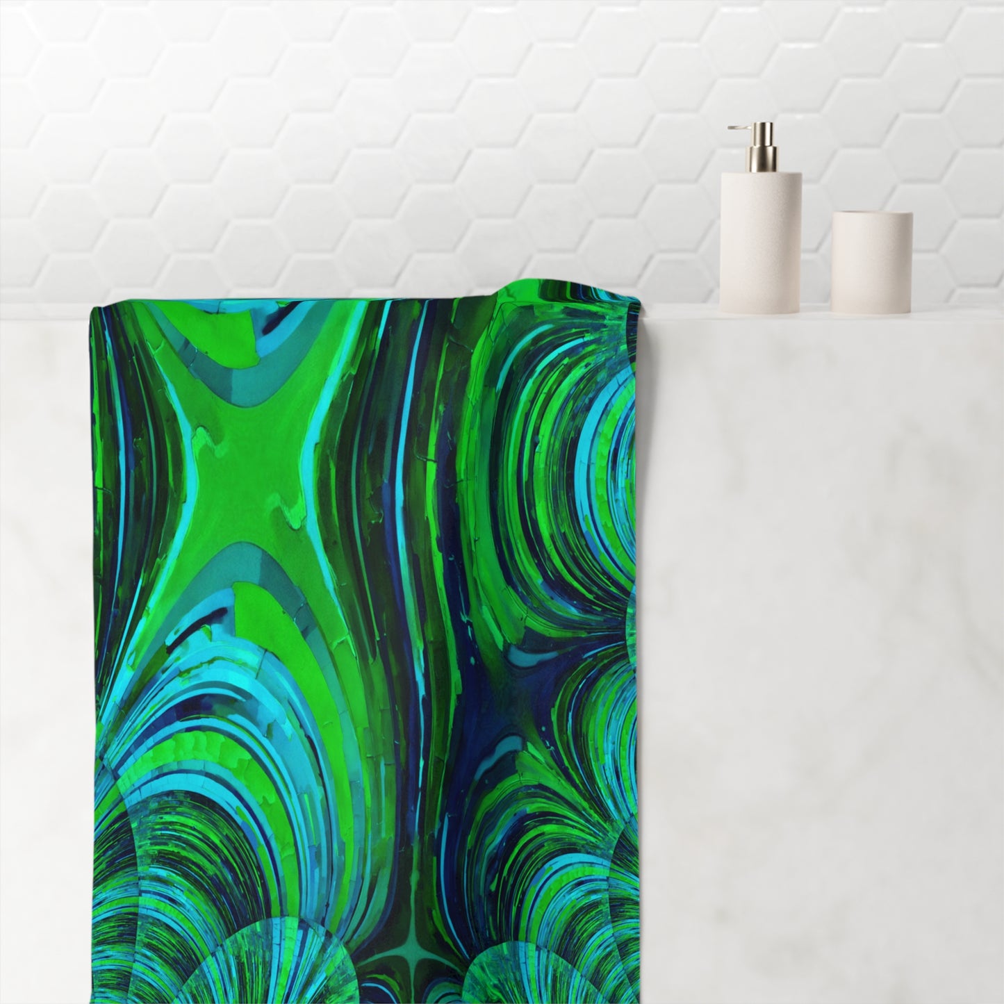 Uzi Spiral Blue Green Mink-Cotton Towel (50% polyester, 50% cotton),  30" x 60"