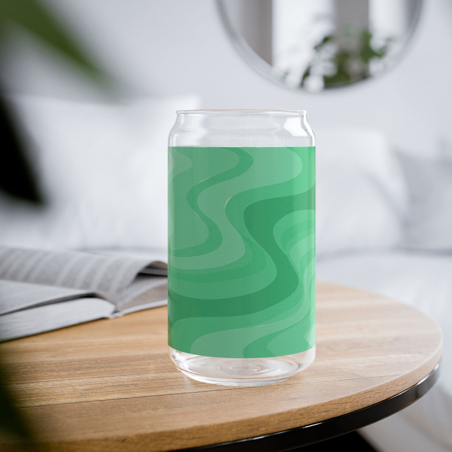 Mint Green Wavey Sipper Glass, 16oz