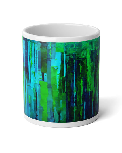 Striped Blue Green 20 oz White Glossy Jumbo Mug