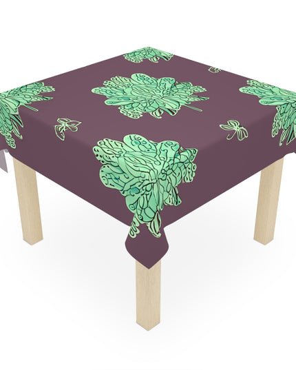Mint Green Floral Butterflies Tablecloth, 55" x 55"