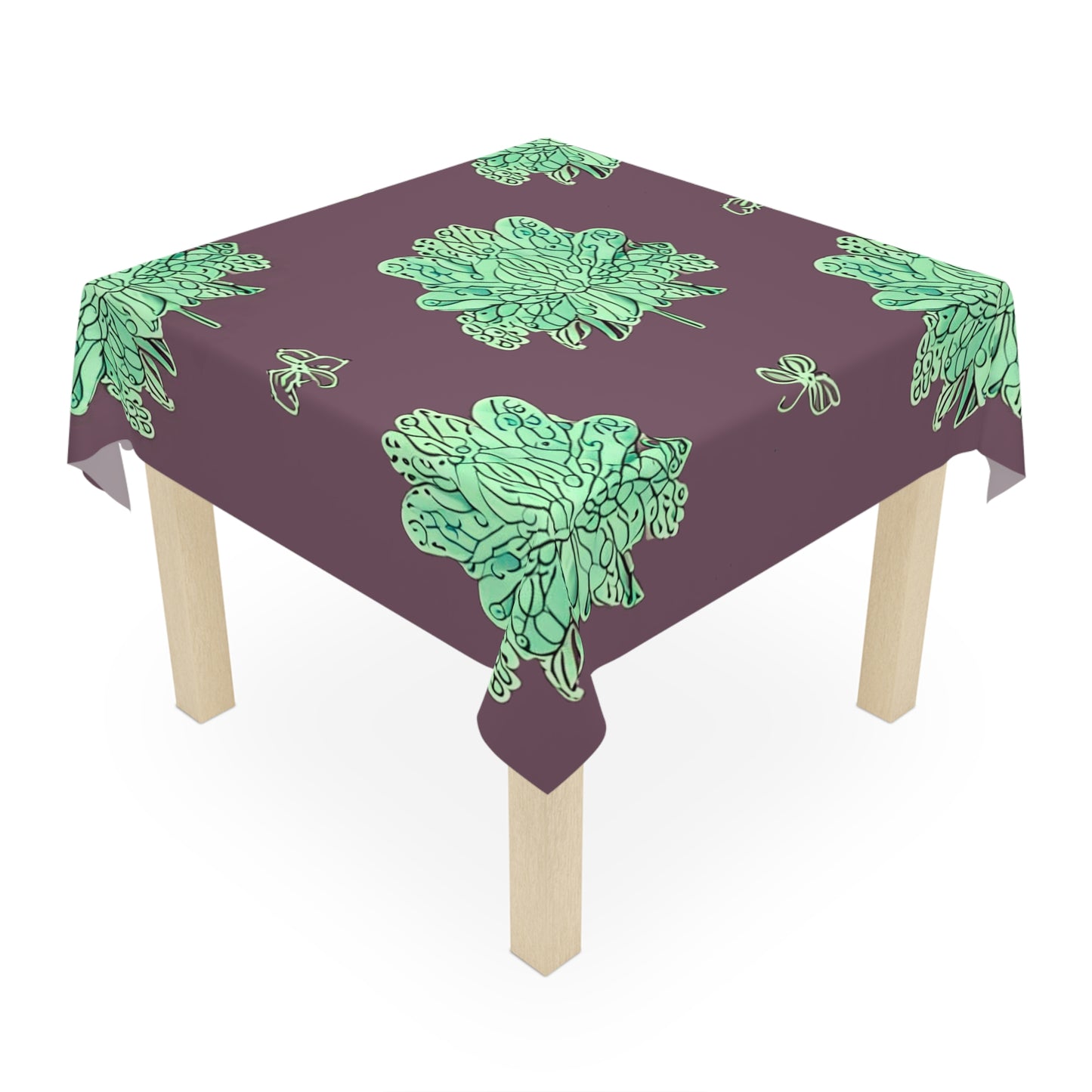 Mint Green Floral Butterflies Tablecloth, 55" x 55"