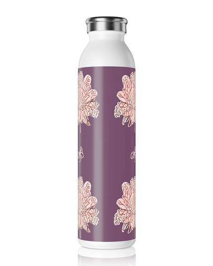 Pink Floral Butterflies Slim Water Bottle, 20 oz White