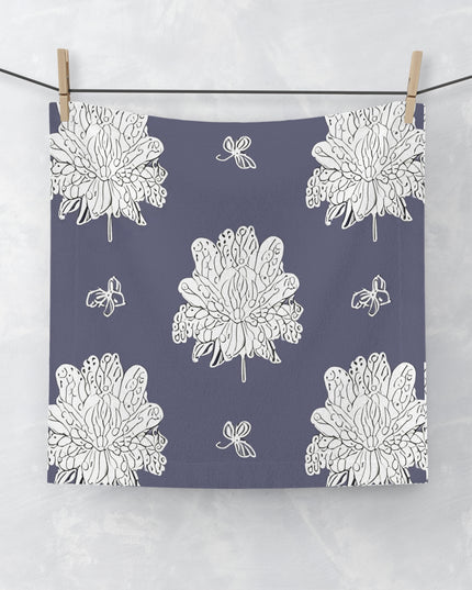 White Floral Butterflies Face Towel, 13" x 13"