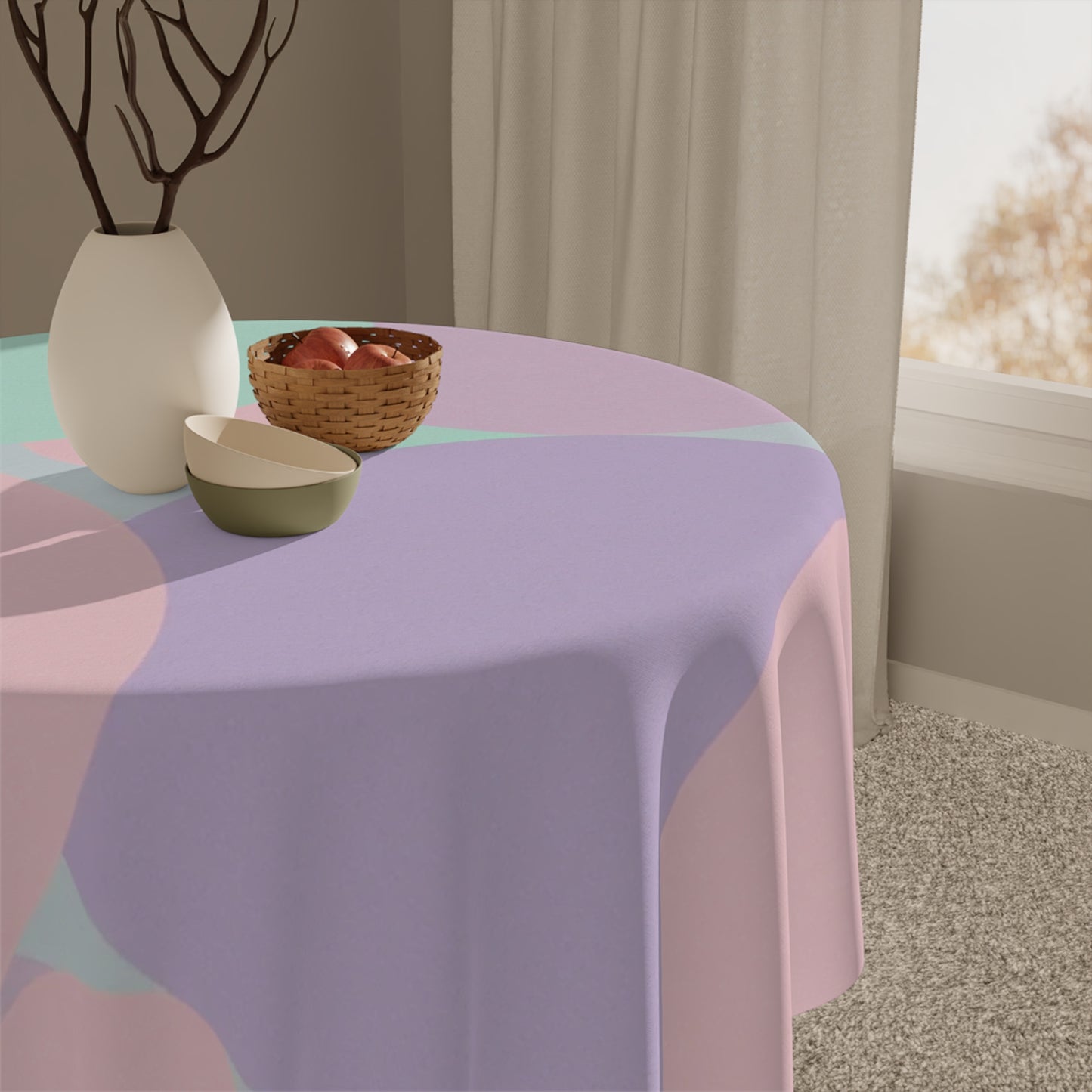 Pastel Peach and Soft Green Patches Tablecloth, 55" x 55"