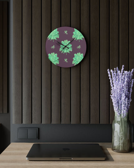 Mint Green Floral Butterflies Acrylic Wall Clock, Round or Square, 10.75" x 10.75"