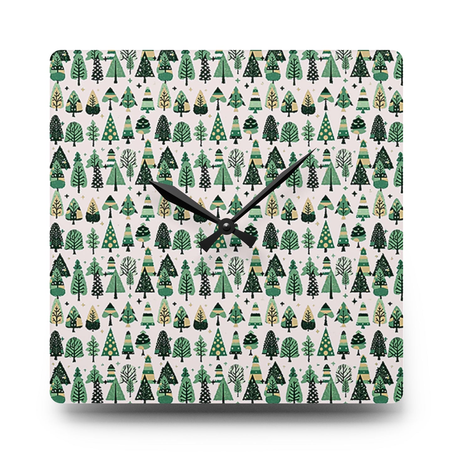 Mini Vintage Green Trees Acrylic Wall Clock, Round or Square, 10.75" x 10.75"