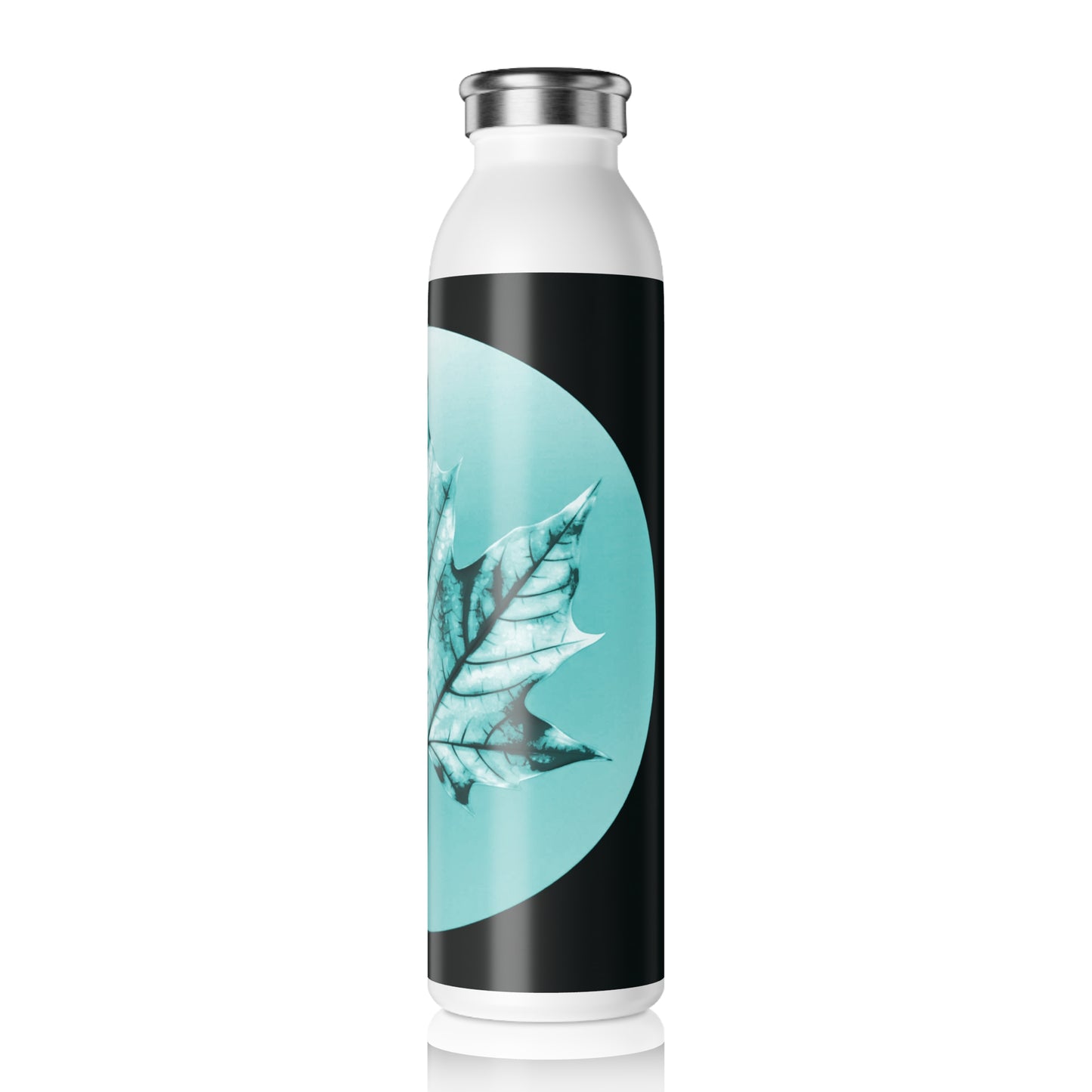 Tif Green Maple Leaf Slim Water Bottle, 20 oz White