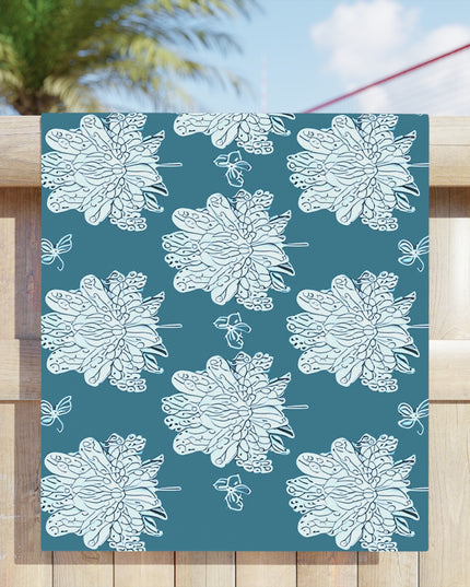 Tif Green White Floral Butterflies Beach Towel, 30" x 60"