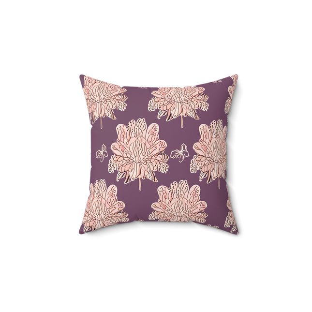 Pink Floral Butterflies 14" x 14" Faux Suede Square Pillow