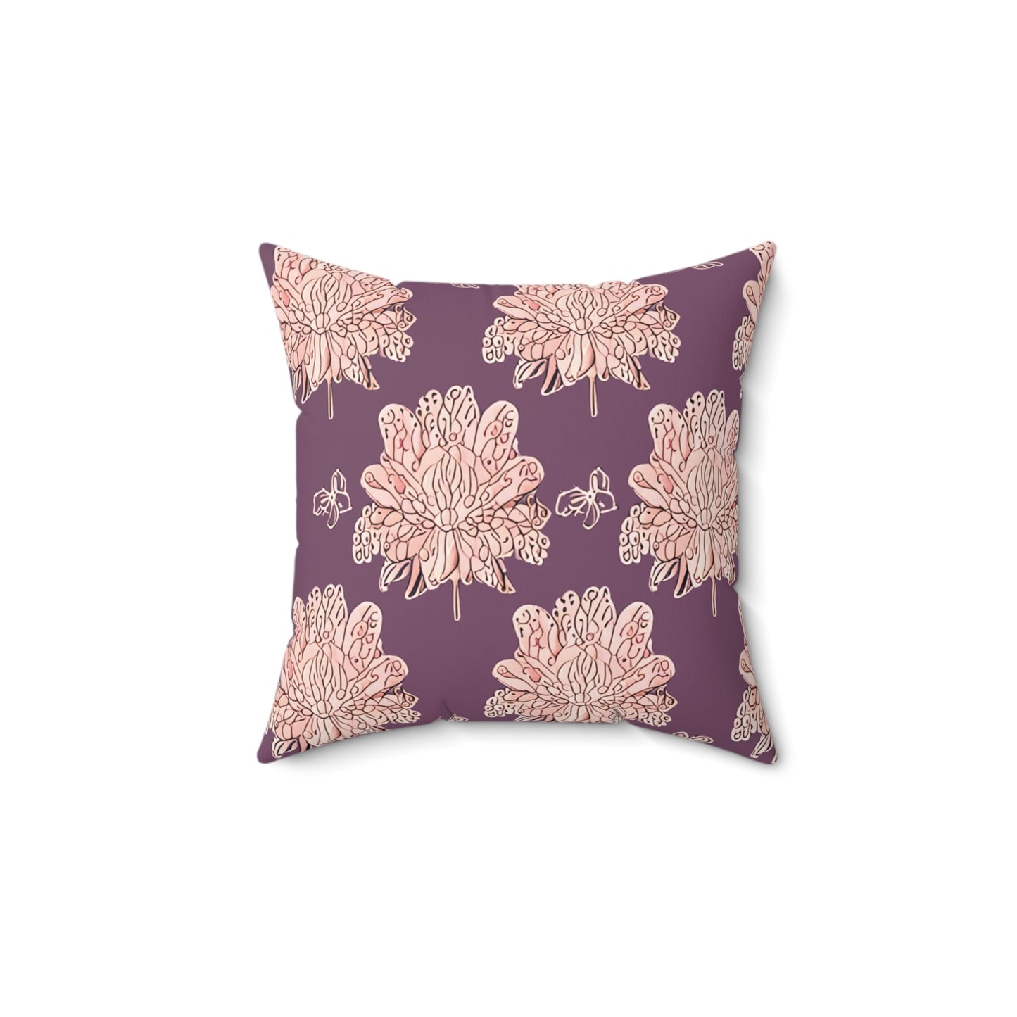 Pink Floral Butterflies 14" x 14" Faux Suede Square Pillow