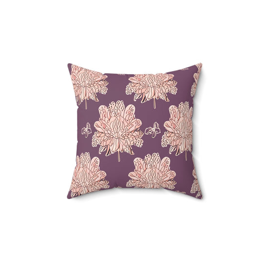 Pink Floral Butterflies 14" x 14" Faux Suede Square Pillow