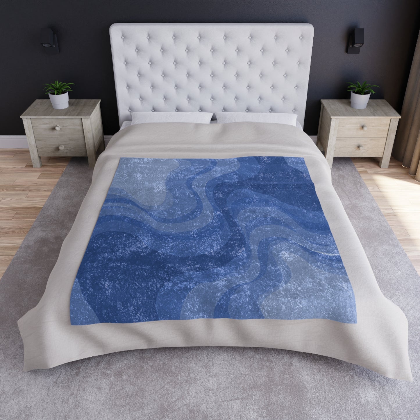 Deep Blue Wavey 50" x 60" Crushed Velvet Blanket