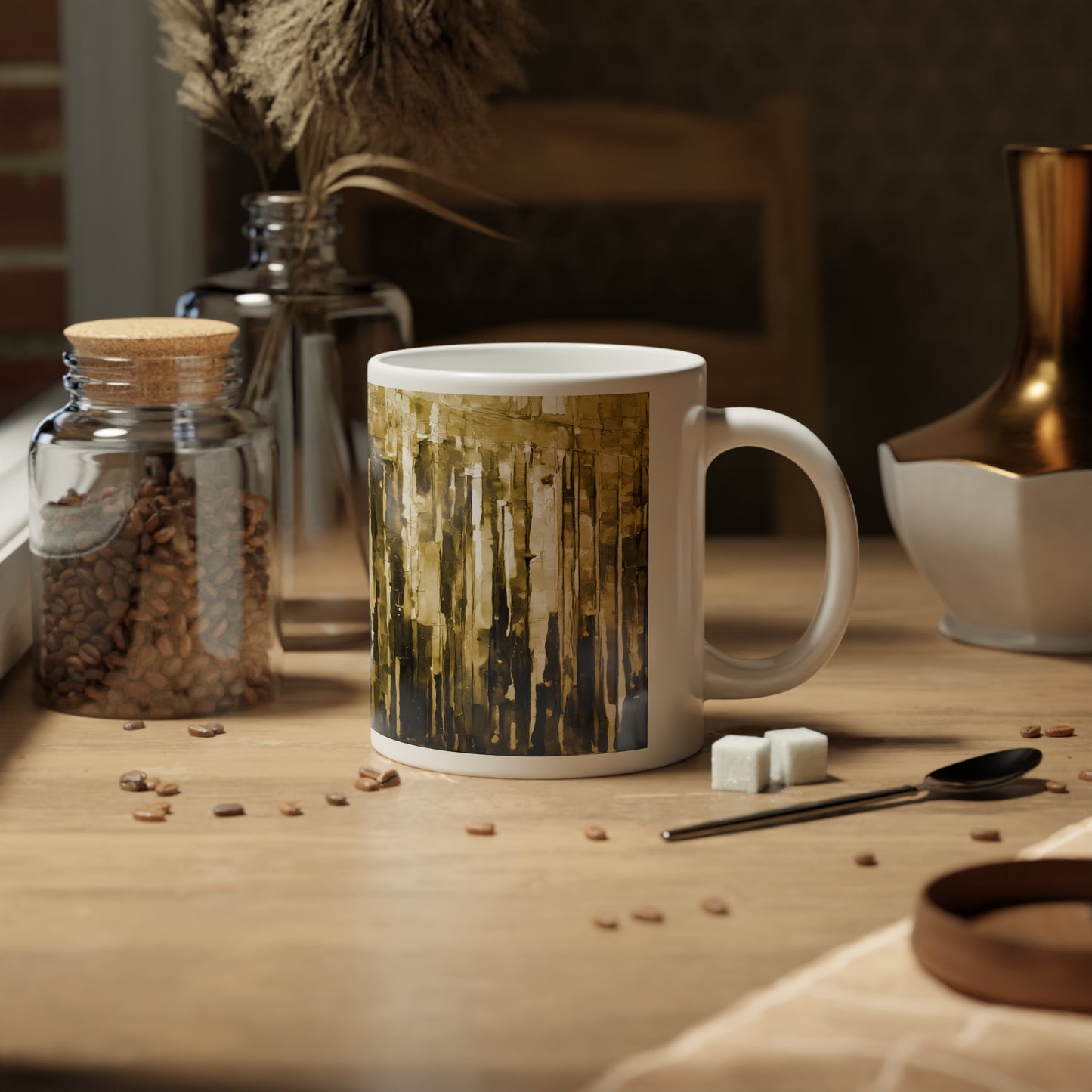 Striped Light Brown 20 oz White Glossy Jumbo Mug