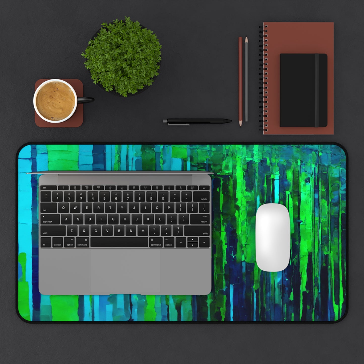 Striped Blue Green 12" x 22" Desk Mat