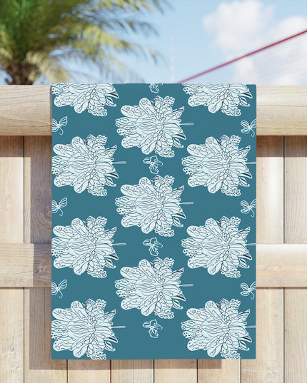 Tif Green White Floral Butterflies Beach Towel, 24" x 44"