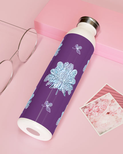 Blue Floral Butterflies Slim Water Bottle, 20 oz White