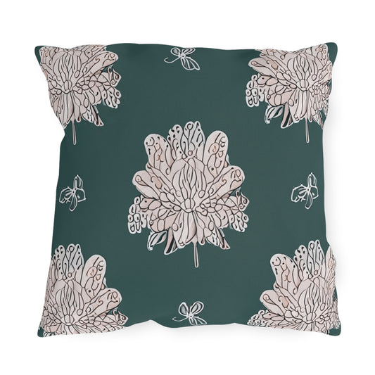 Soft White Floral Butterflies 18" x 18" Outdoor Pillow